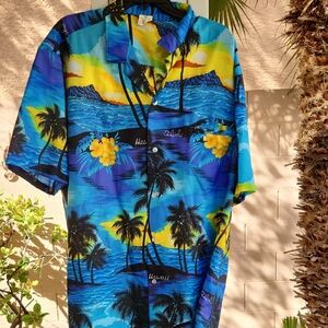 Royal Creations Blue Hawaiian Palm Print Short-Sleeve Shirt Mens XXL